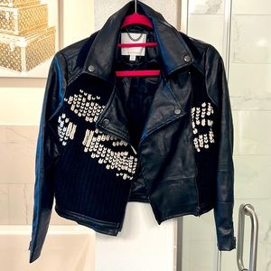 Anthropologie leather jacket. Knitted sides for an edgy feel!